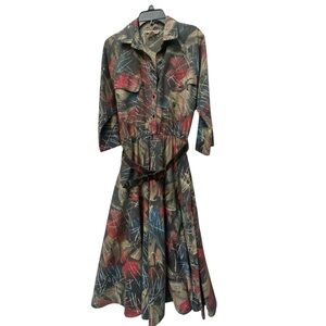 Vintage 80s Belted Shirt Dress Paint Splatter M Petite